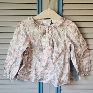 Jacadi Paris White & Pink Floral Print Blouse